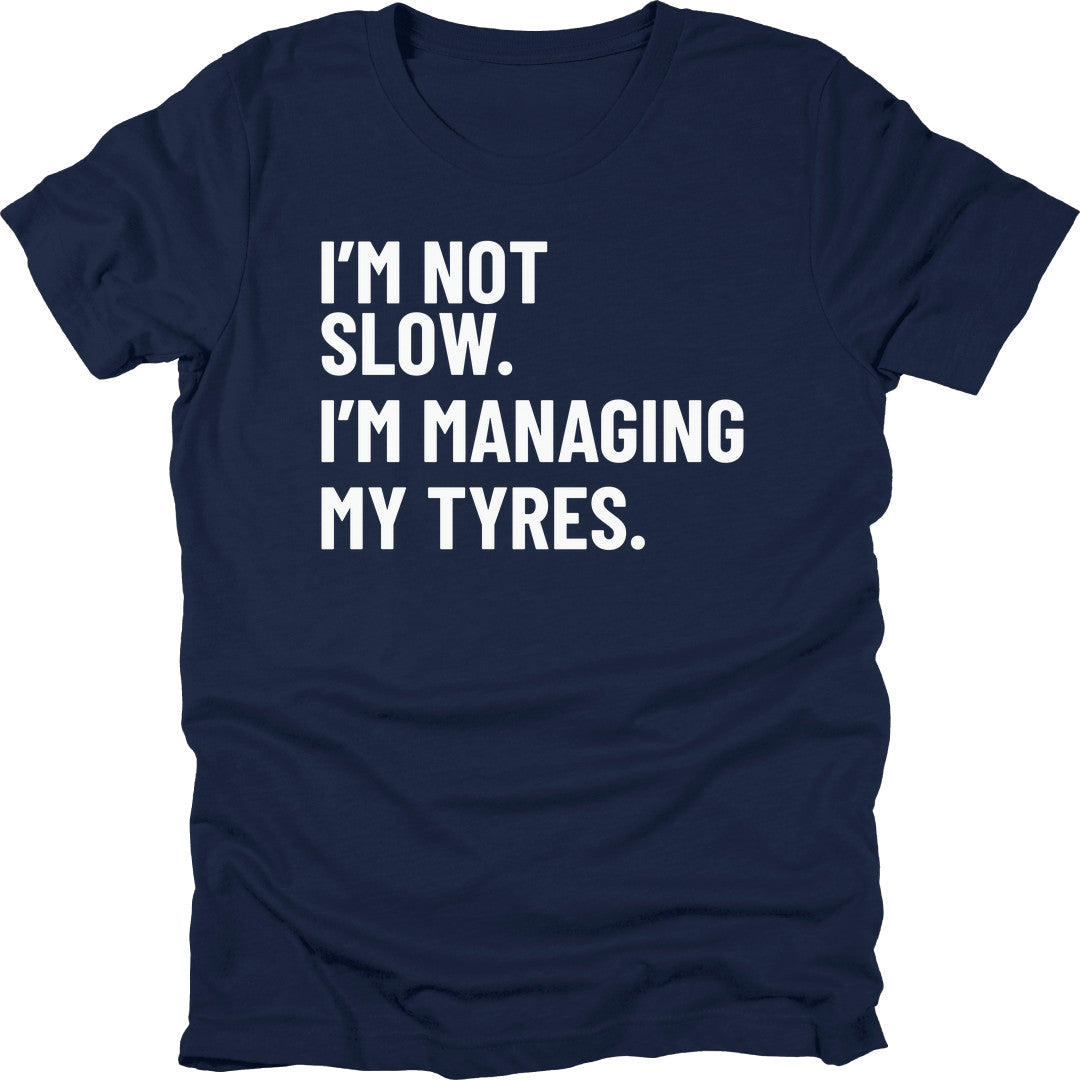 Managing My Tyres t-shirt in Navy