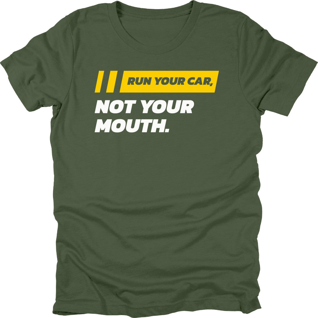 Run Your Car t-shirt in Military Green